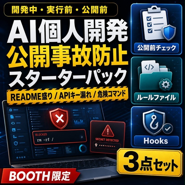 AI個人開発 公開事故防止スターターパック｜README盛り・APIキー漏れ・危険コマンド対策