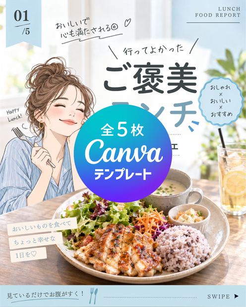 【Canvaテンプレート】食レポ投稿素材【インスタグラム用／全5枚】
