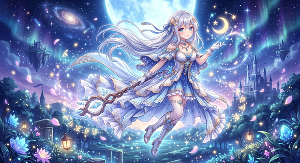 ​【イラスト素材】満月と星空のファンタジー