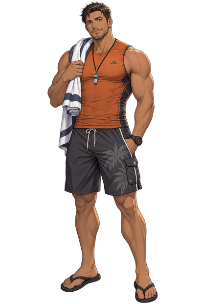 【夏の立ち絵】波乗りコーチのタイガ｜全身透過PNG 1点