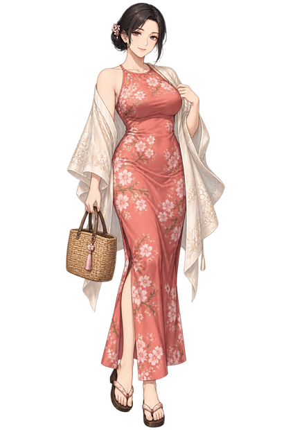 【AI生成・夏の立ち絵】夕涼みの桜子｜全身透過PNG 1点