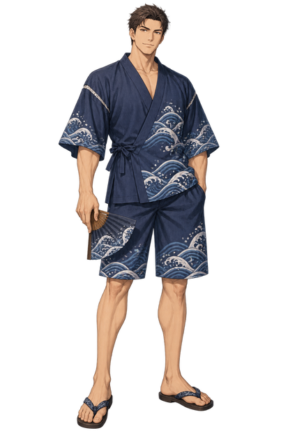 【AI生成・夏の立ち絵】海街の甚平ユウジ｜全身透過PNG 1点