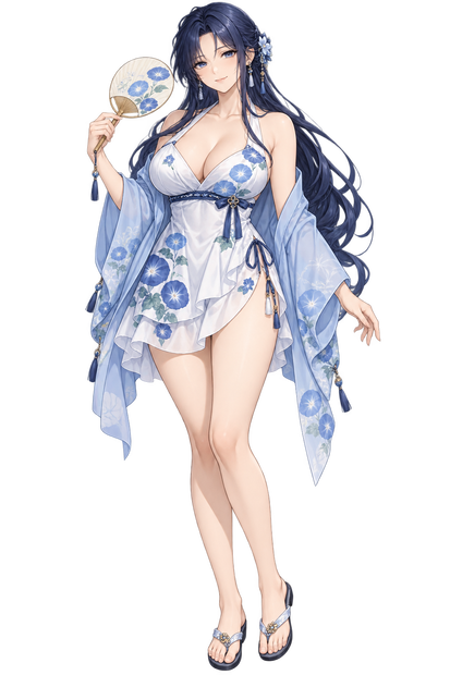 【AI生成・夏の立ち絵】朝顔の縁側しずく｜全身透過PNG 1点