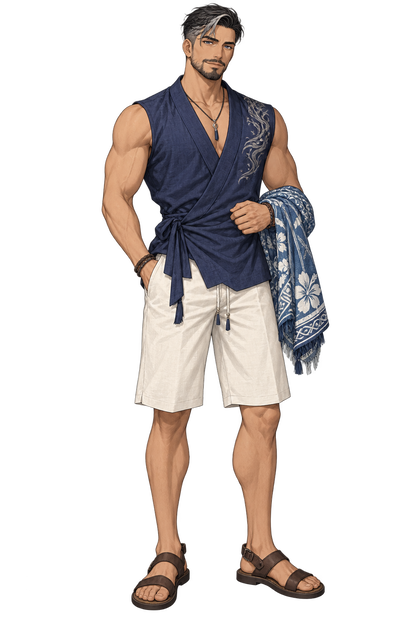 【AI生成・夏の立ち絵】青海波の職人イサム｜全身透過PNG 1点