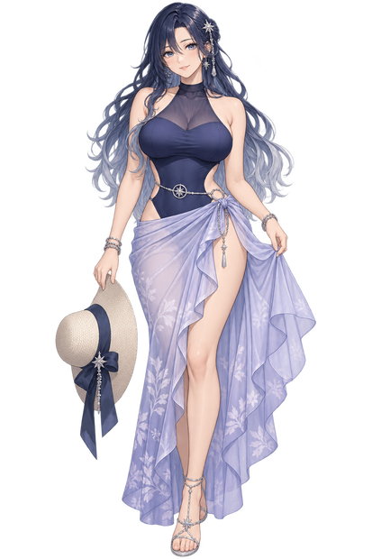 【AI生成・夏の立ち絵】星空プールのミラ｜全身透過PNG 1点