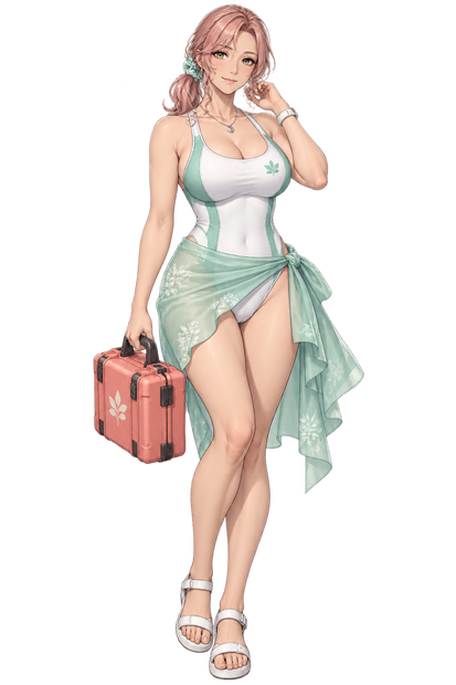 【AI生成・夏の立ち絵】珊瑚ステーションのメディカ｜全身透過PNG 1点