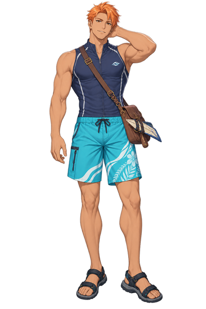 【AI生成・夏の立ち絵】浮遊島の配達人ゼファー｜全身透過PNG 1点