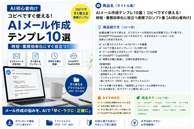 AIメール作成テンプレ10選｜コピペですぐ使える！時短・業務効率化に役立つ実務プロンプト集【AI初心者向け】