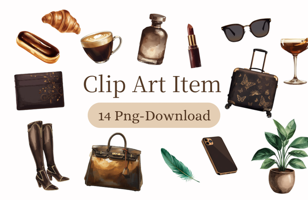 14 PNG | Classic Brown Lifestyle Clipart Set 2
