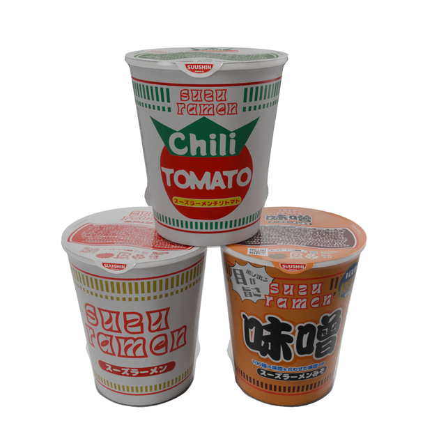 【3Dモデル】カップラーメン・カップ麺セット | 建築パース・漫画背景・3Dアニメ向け | blend/fbx同梱