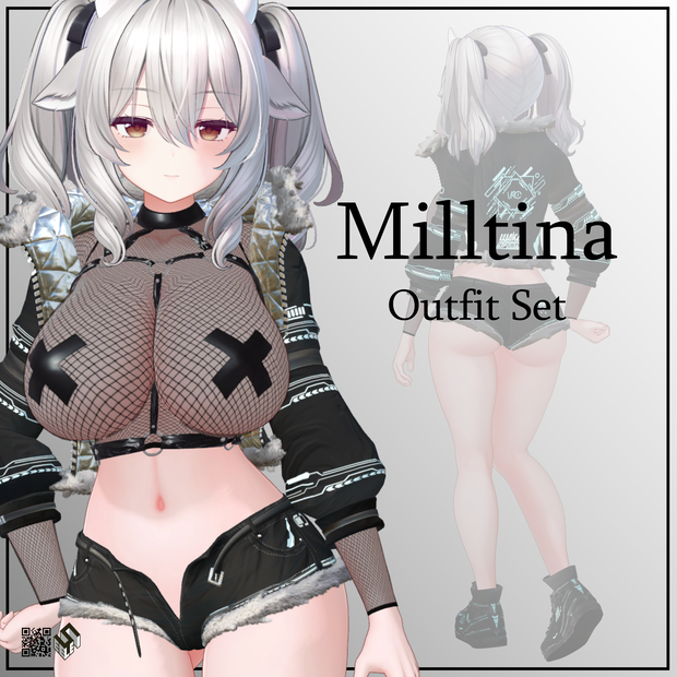 【ミルティナ用】メッシュシャツ/スニーカー・フェアラウフェン/ 上着・ツクンフト/ ホットパンツ・シュテルン - Fishnet Shirt/ Jacket -Zukunft- /Hot Pants -Stern-/ Sneakers -Verlaufen-  - For Milltina