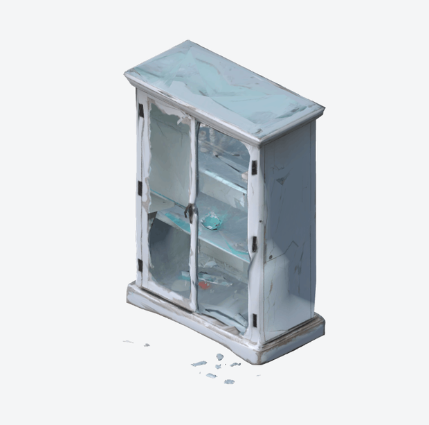 shattered_glass_cabinet｜割れたガラスの医療棚