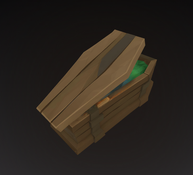 螢光の木棺（横置き） / Luminous Wooden Coffin (Horizontal)［Lowpoly GLB/FBX］