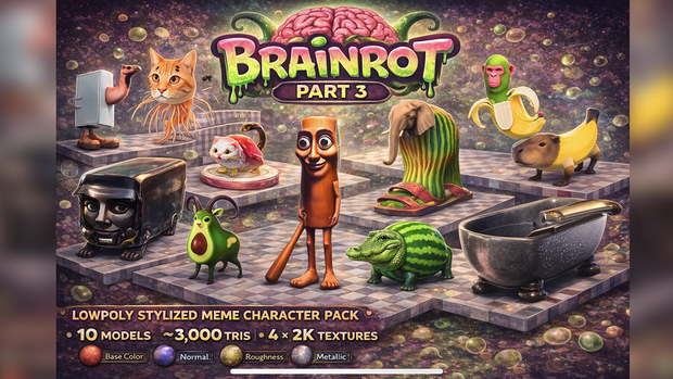 Italian Brainrot Characters Part3｜全10体ローポリ3Dモデルセット（2Kテクスチャ）