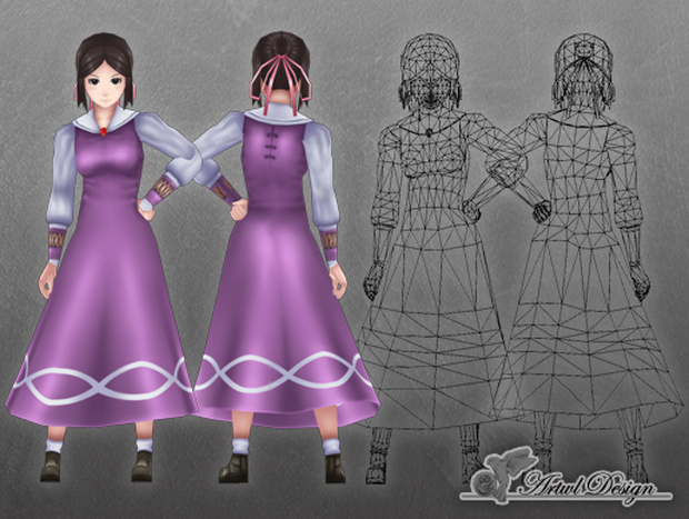 【ローポリ3DCG】モブキャラクターズ：町人B（女）