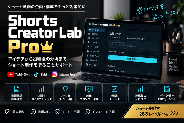 Shorts Creator Lab Pro｜ショート動画企画・構成支援ツール