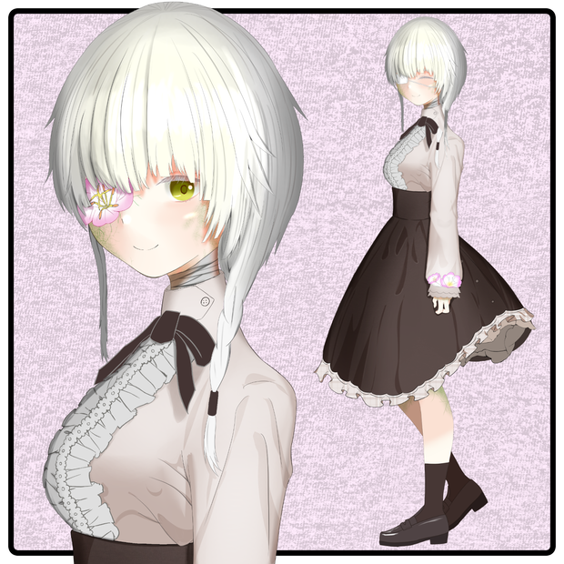 立ち絵素材001_ 花の咲く少女_眼帯_花