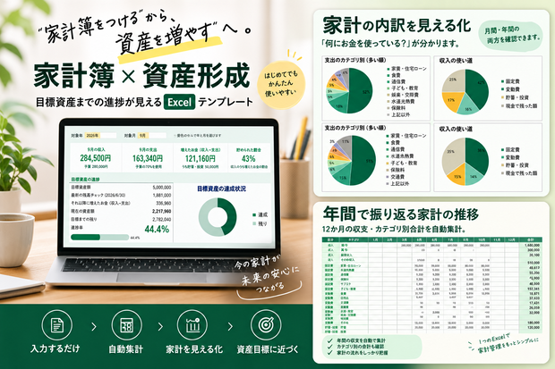 家計簿×資産形成｜目標資産まで見えるExcel家計管理テンプレート