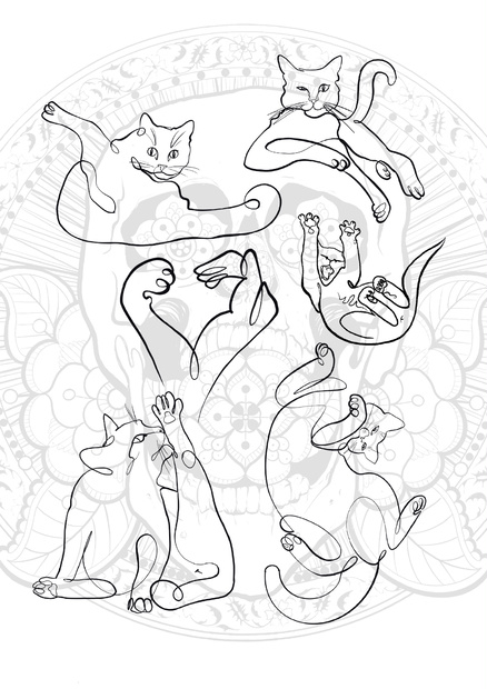 [Digital Goods] 一筆書きのゆる猫イラスト 6点セット / Minimalist One-Line Cat Clipart (6 PNGs)