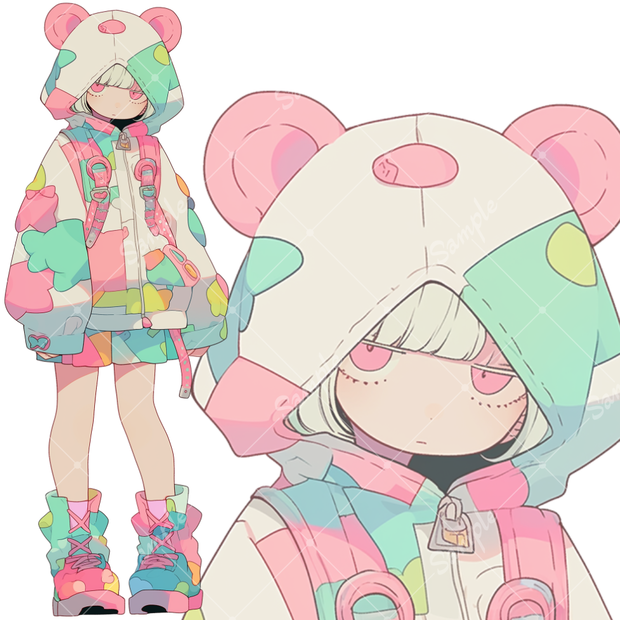 全身立ち絵素材65 くまパーカーの女の子