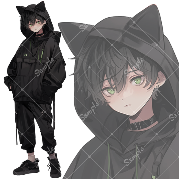 全身立ち絵素材96 猫耳パーカー 男の子