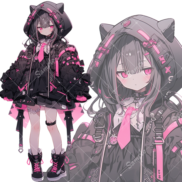 全身立ち絵素材203 猫耳パーカー 女の子