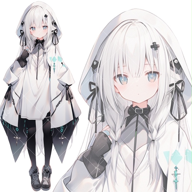 女の人の絵 全身立ち絵素材226 サイバーゴシック 白 女の子 - tachie - BOOTH