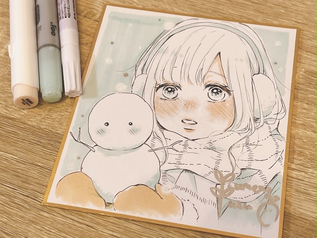 【ミニ色紙原画】雪だるま☃️❄