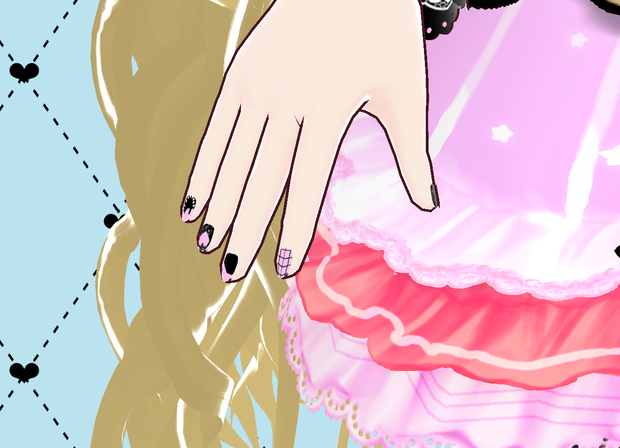 ピンクｘブラック　キュートネイル　Vroid　PNG