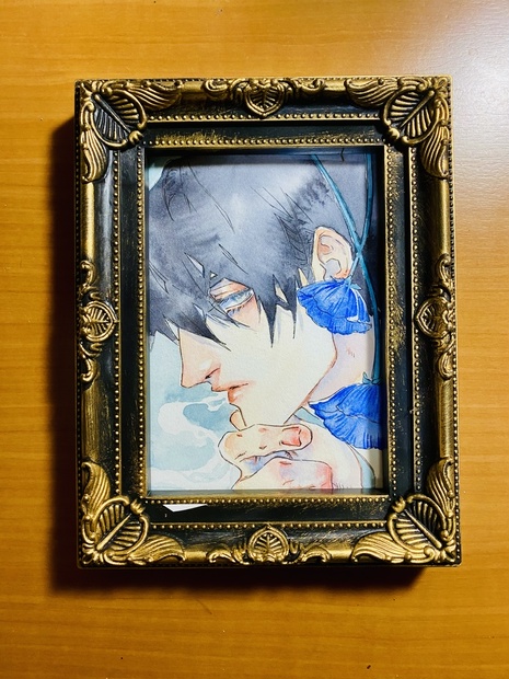 猫の絵 水彩画 原画 額付き「花の香り」F4 猫の絵 水彩画 原画