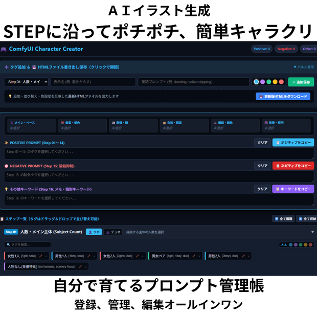 【画像生成AI専用】もう呪文に迷わない！直感キャラメイク ＆ ストック型プロンプトビルダー