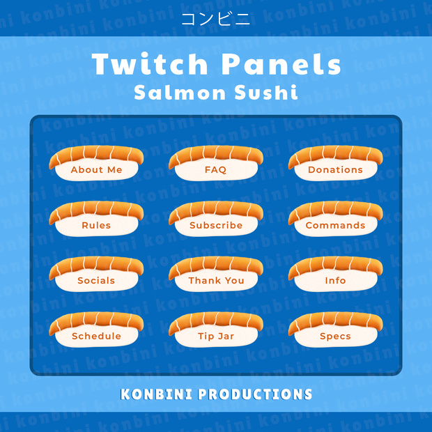 Twitch Panel Assets - Cute 可愛い Salmon Sushi Panels 