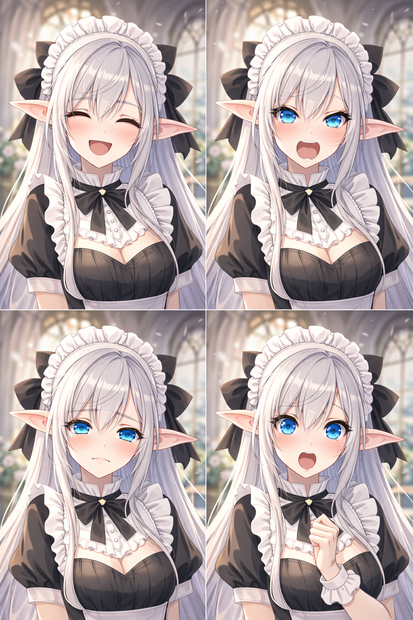 【豪華版：ポーズ2種＋表情4種＋ラフ付】銀髪エルフのメイドさん素材集