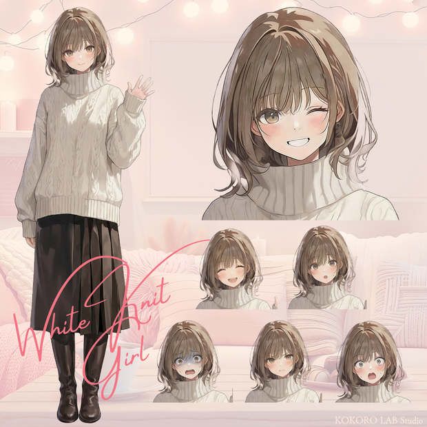 【立ち絵】透過PNG・表情7差分_White Knit Girl