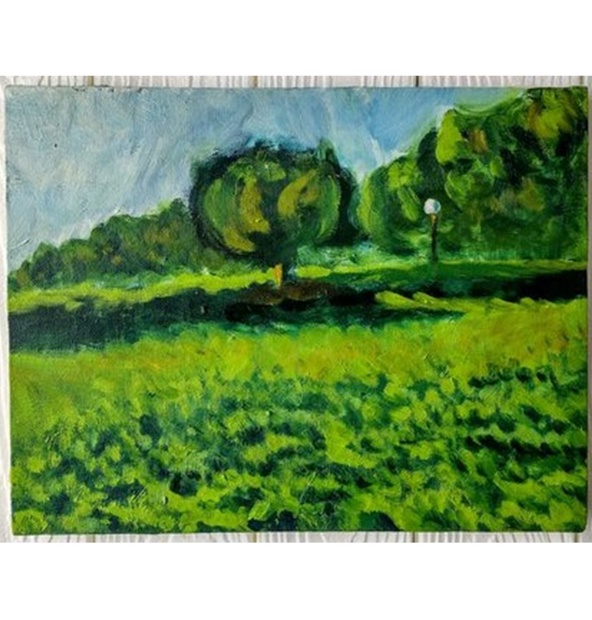 原画「朝の公園」F6・油彩