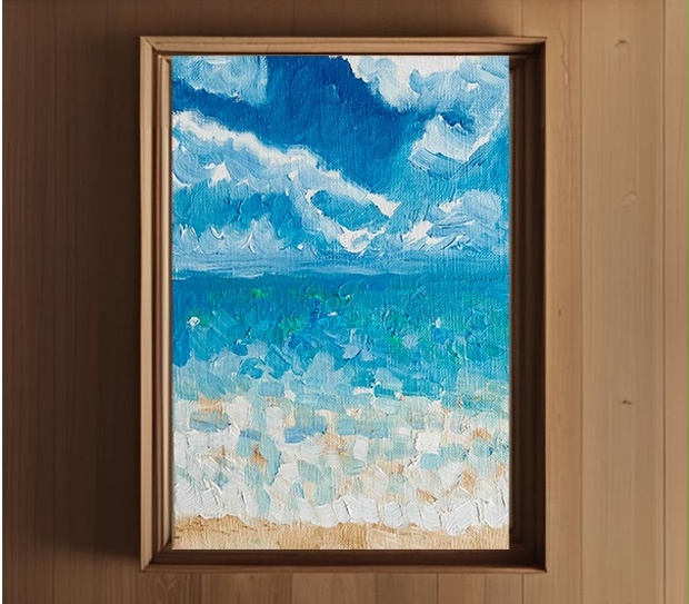 16×23㎝「晴れた日の海　6」油彩・原画・サムホール 16×23㎝「晴れた日の海 6」サムホール・油彩・原画 - かいがのみせ