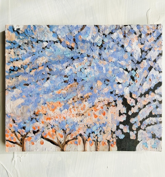 22×27㎝「朝の桜　2025.1-2」油彩・原画・F3 22×27㎝「朝の桜 2025.1-2」油彩・原画・F3 代引き不可】 22×