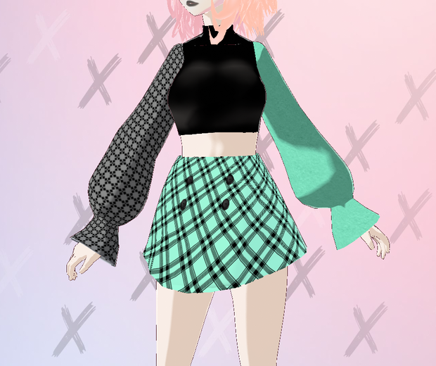 Green/Black Cropped sweater with mini skirt