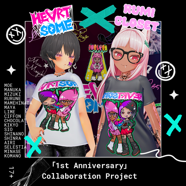 【PB】【17アバター対応】 「HEARTSOME」 X 「Rumicloset」 Tシャツ 【Collaboration】 【VRChat想定】