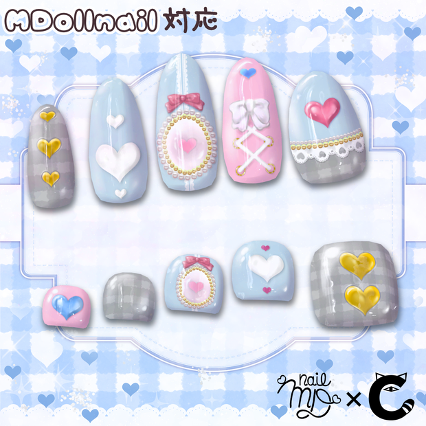 【MDollnail対応】ガーリーネイル全4色【ＶＲＣＨＡＴ向けネイルチップ】