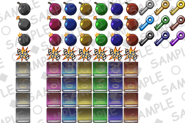 48x48px　カラフル！　～爆弾・本・カギの詰め合わセット～