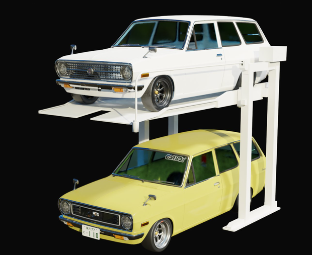 【3D素材】2段立体駐車場　※リフトのみ　blender file