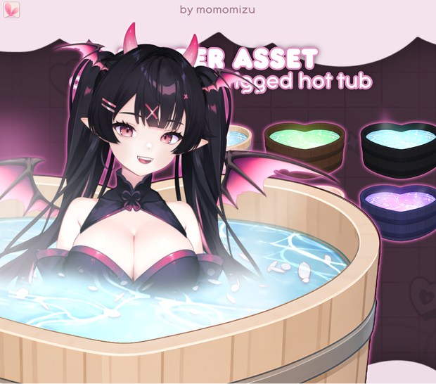 カスタマイズ可能な木製スチームハート型お風呂 – フルリグ済みVTuberアセット | VTube Studio用Live2Dアイテム