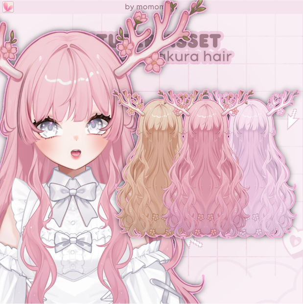 桜アントラーヘアリグ – VTube Studio用Live2Dアセット（長さ調整可能）