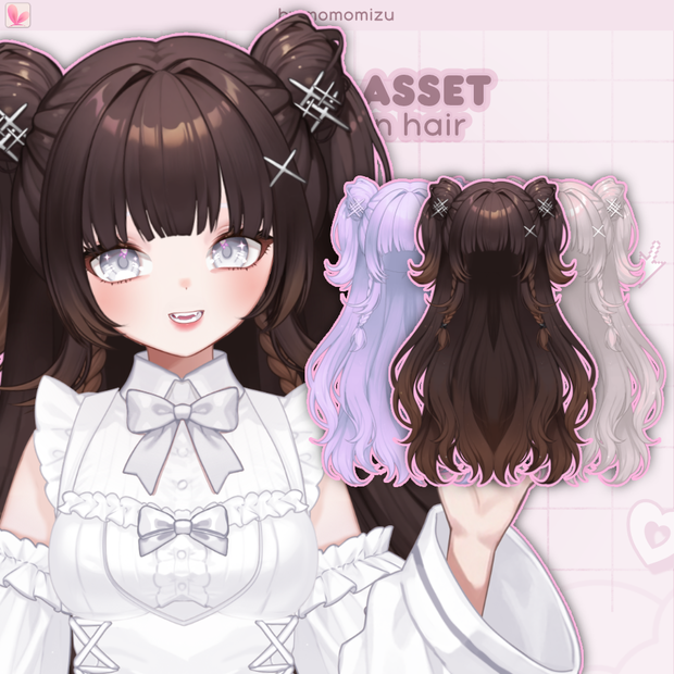 リグ済みダブルお団子ヘアアセット – VTube Studio対応、10色バリエーション、長さ調整可能