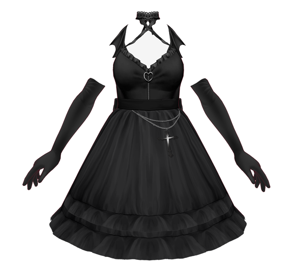 【VRoid正式版 Dress Gothic Demon INCLUDES demon wings, demon tail, shoewear, armwear CUSTOM ITEM for VroidStudio ゴスロリータドレス 悪魔の羽、悪魔の尻尾、靴、武器