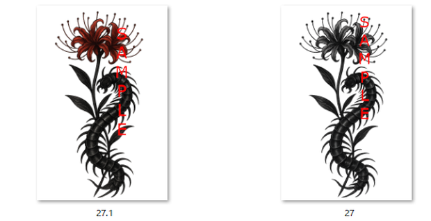 彼岸花とムカデのタトゥーデザイン｜和風・背景透過PNG