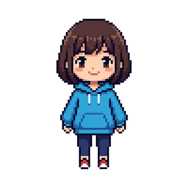 【64×64】ドット絵ミニキャラ立ち絵｜元気な女の子｜表情10種セット【透過PNG】