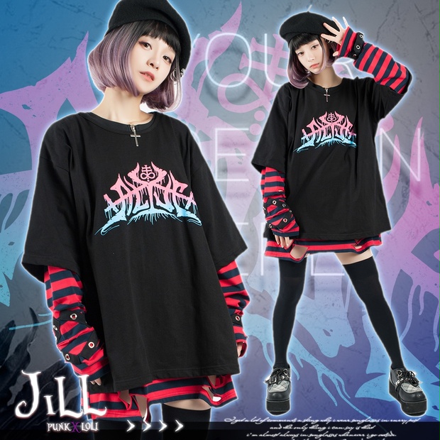 JillpunkオリジナルスタイルKERAパンク ロック失われた安息日ヘヴィメタル記号プリントゆったり半袖ＴシャツOversizeオーバーサイズ  メンズ レディーズ おしゃれ男女兼用ファッション秋葉系カッコいい