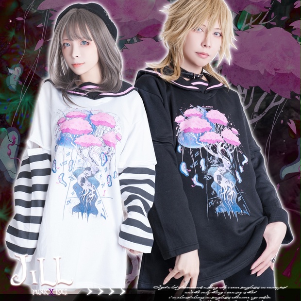 Jillpunkオリジナル二次コン 吸血の桜アームカバー付きスクールシャツ